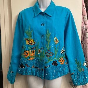 Patchington Vintage beaded fish jacket button up
